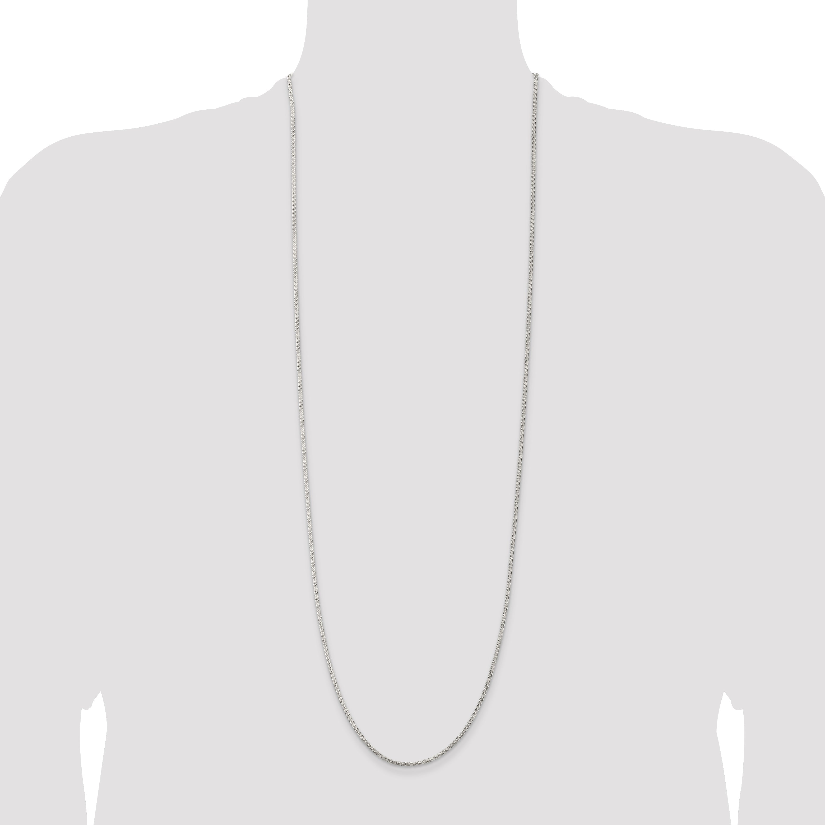 36 Inch Sterling Silver Rhodium-Plated 1.75mm Round Spiga Chain Necklace