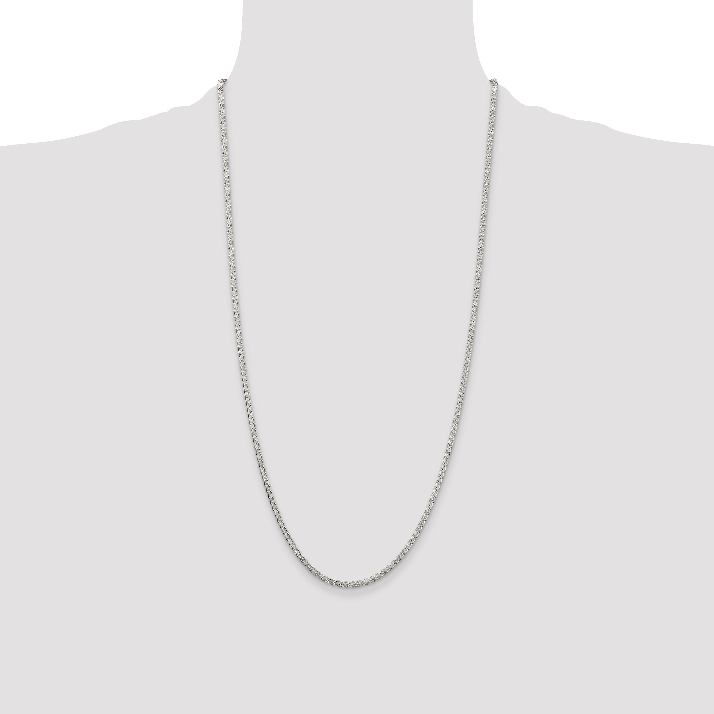28 Inch Sterling Silver 2.5mm Round Spiga Chain Necklace