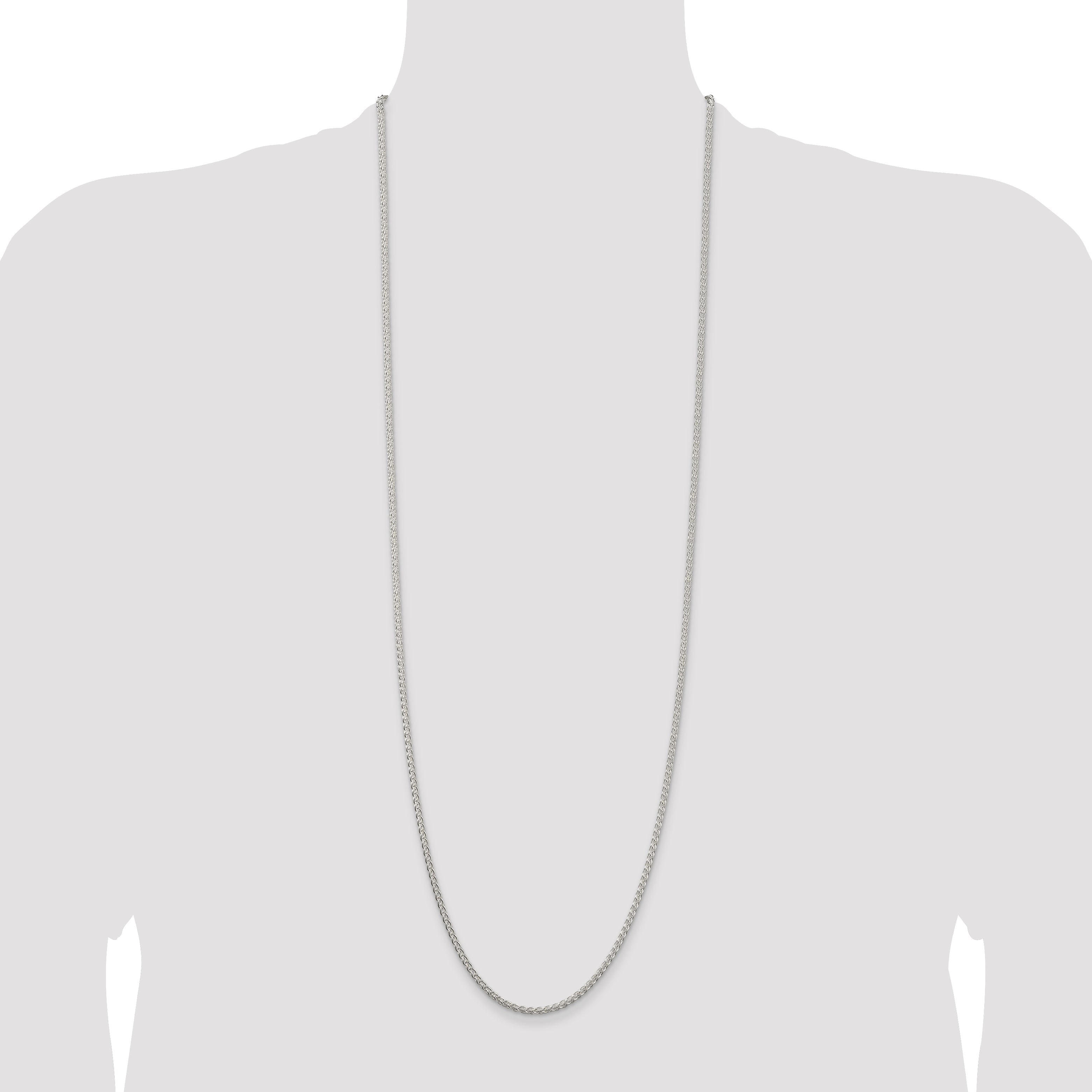 36 Inch Sterling Silver 2.5mm Round Spiga Chain Necklace