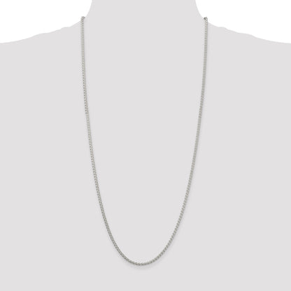 30 Inch Sterling Silver Rhodium-Plated 2.5mm Round Spiga Chain Necklace