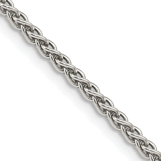 28 Inch Sterling Silver Rhodium-Plated 2.5mm Round Spiga Chain Necklace