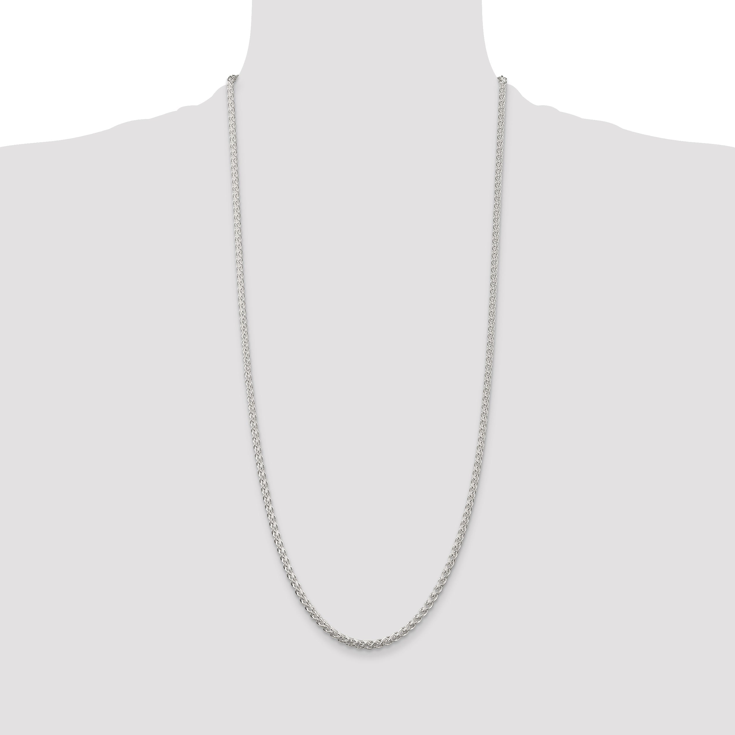 30 Inch Sterling Silver 3mm Round Spiga Chain Necklace