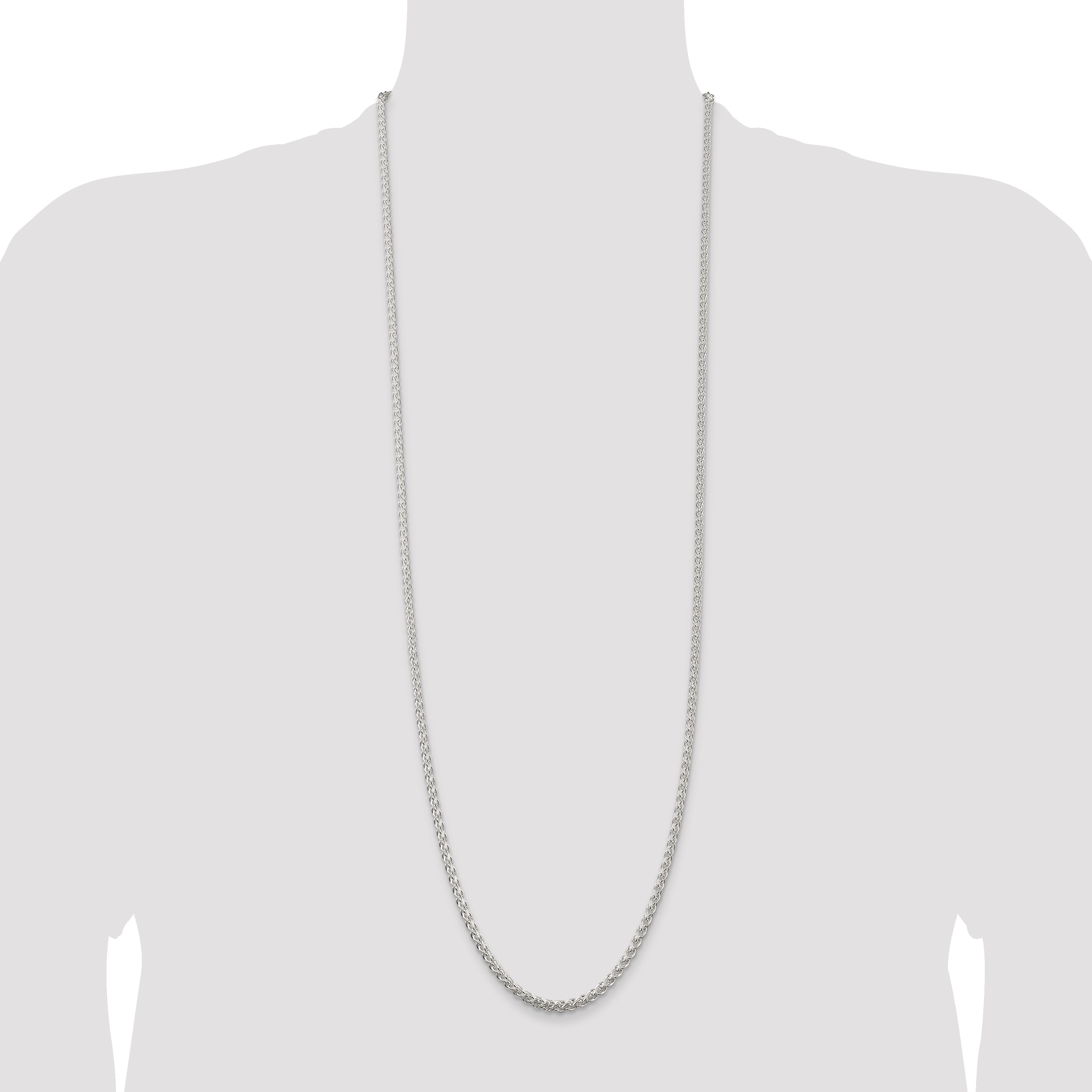 36 Inch Sterling Silver 3mm Round Spiga Chain Necklace
