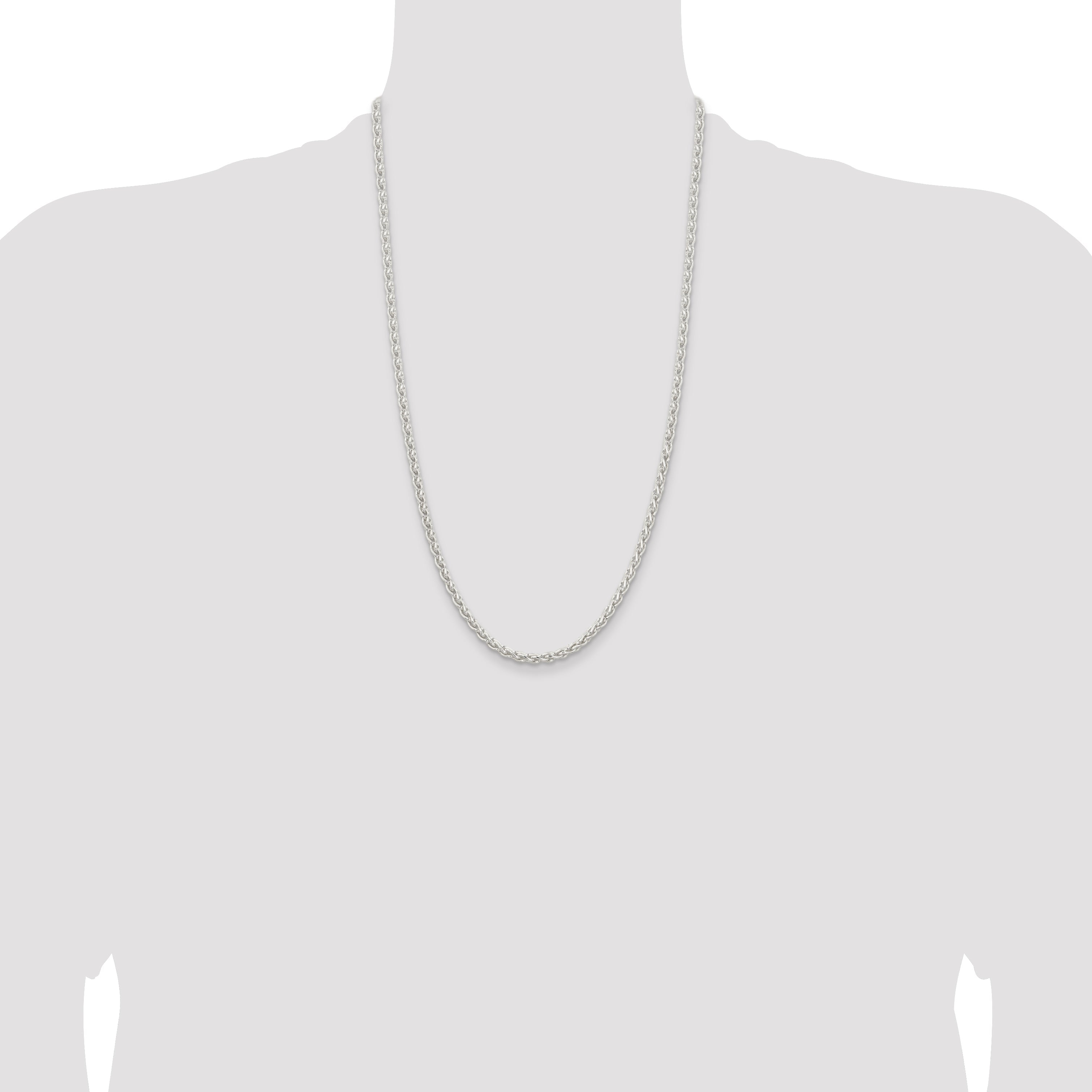 26 Inch Sterling Silver 3.7mm Round Spiga Chain Necklace