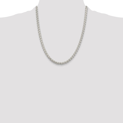 22 Inch Sterling Silver 5mm Round Spiga Chain Necklace