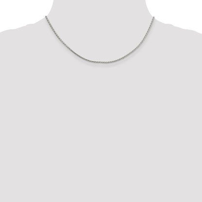 16 Inch Sterling Silver 1.7mm Diamond-Cut Round Spiga Chain Necklace