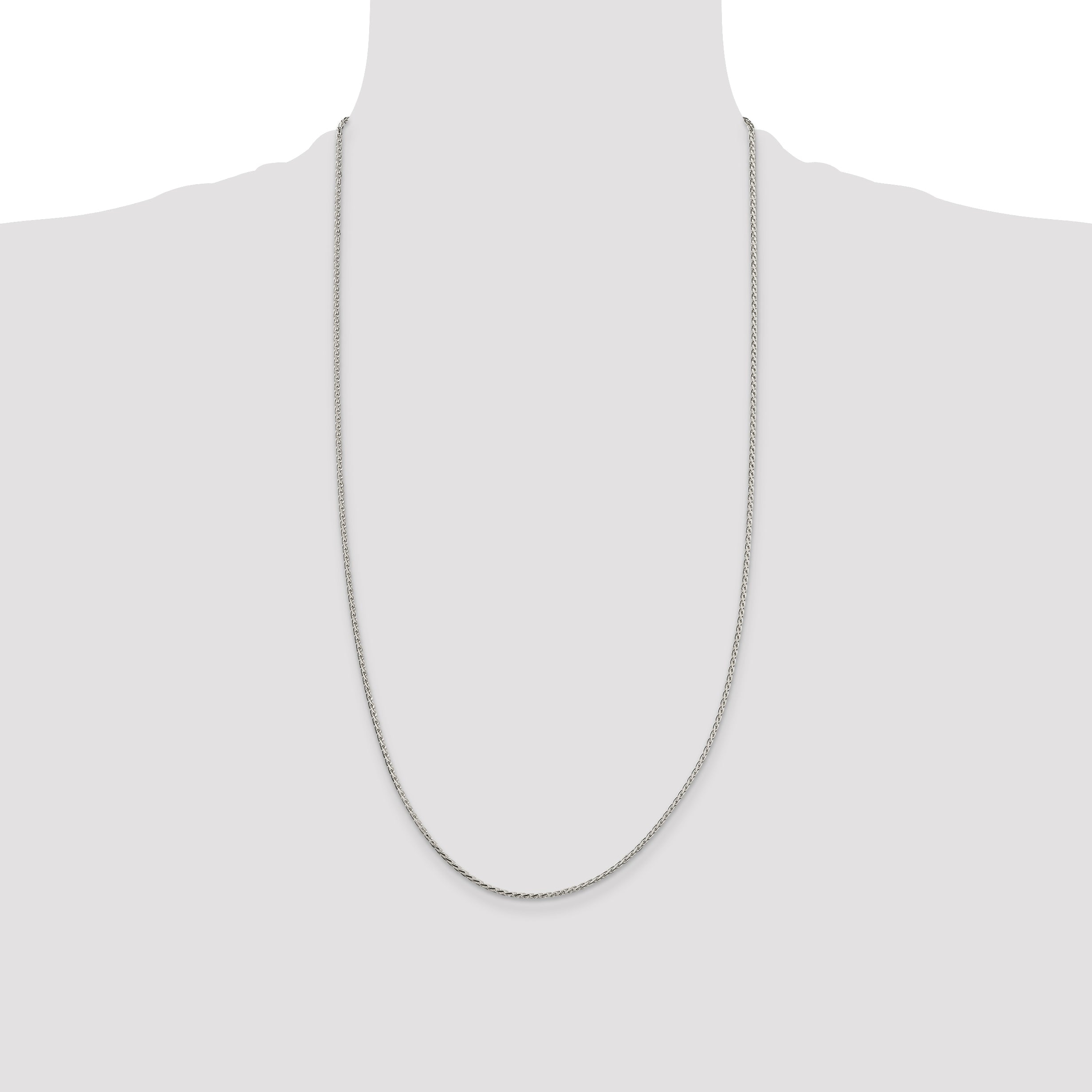 28 Inch Sterling Silver 1.7mm Diamond-Cut Round Spiga Chain Necklace