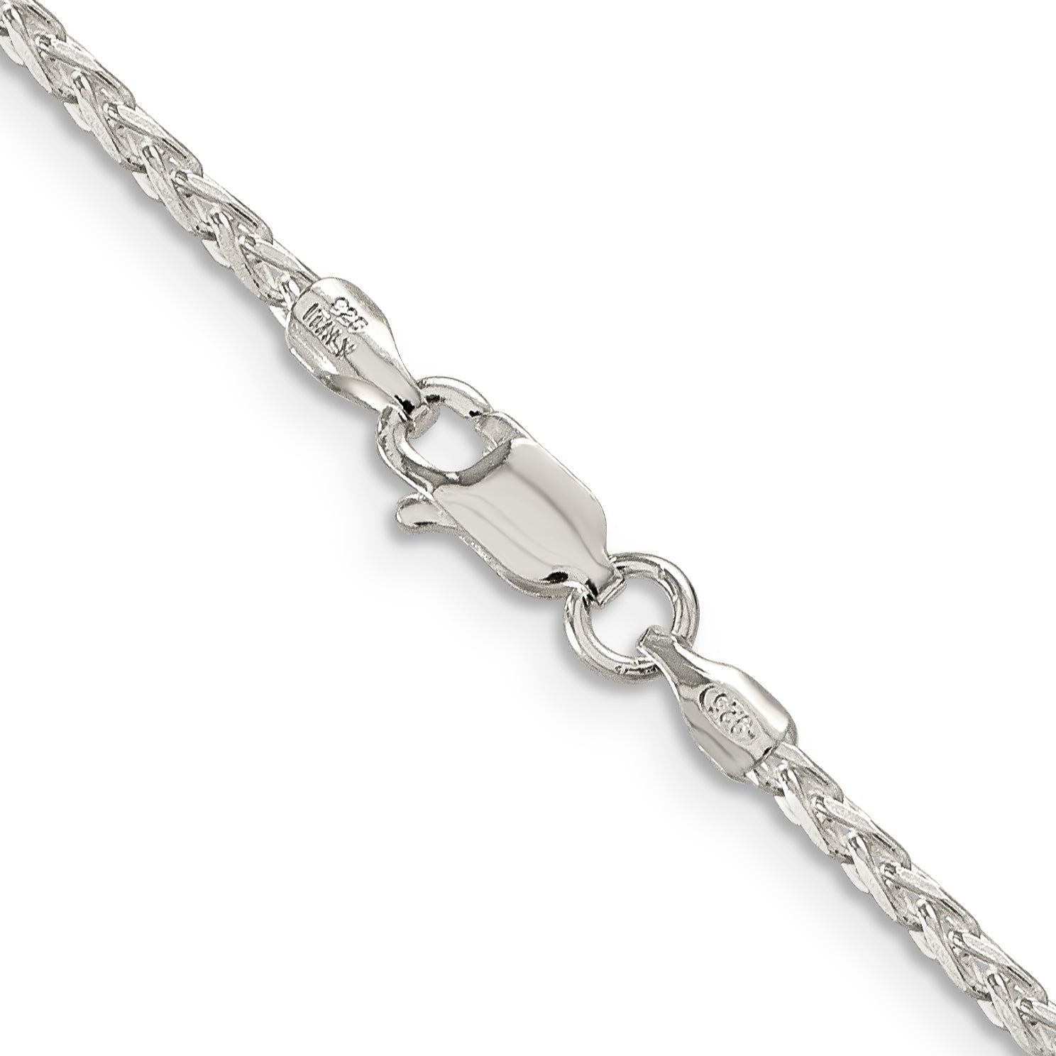 16 Inch Sterling Silver 2.15mm Diamond-Cut Round Spiga Chain Necklace