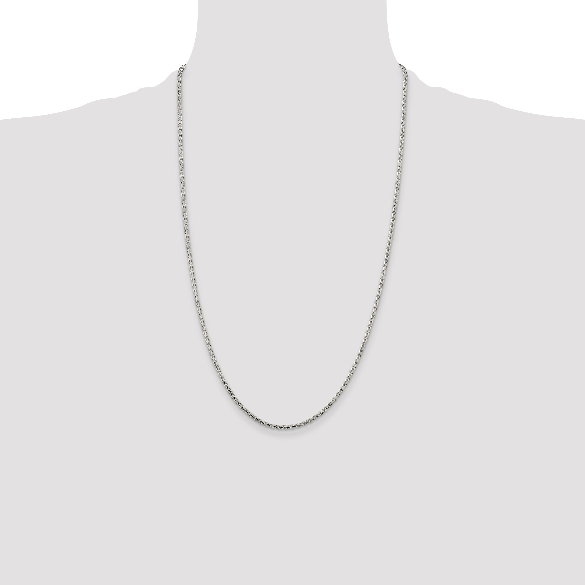 26 Inch Sterling Silver 2.15mm Diamond-Cut Round Spiga Chain Necklace