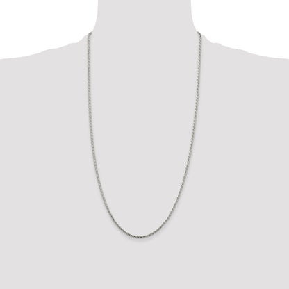 28 Inch Sterling Silver 2.15mm Diamond-Cut Round Spiga Chain Necklace