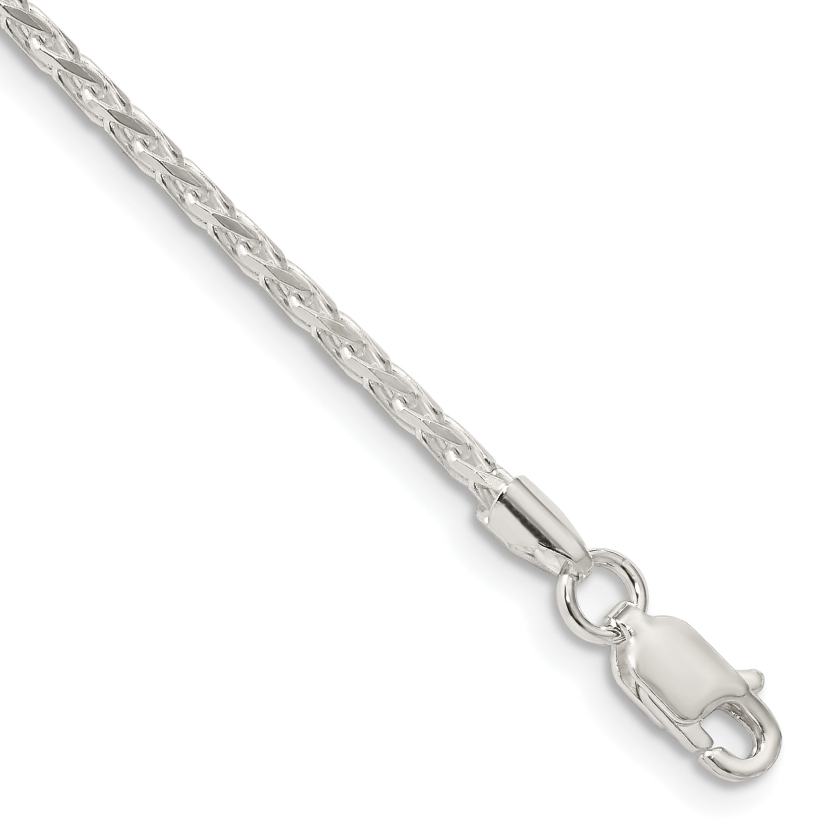 8 Inch Sterling Silver 2.15mm Diamond-Cut Round Spiga Chain Bracelet