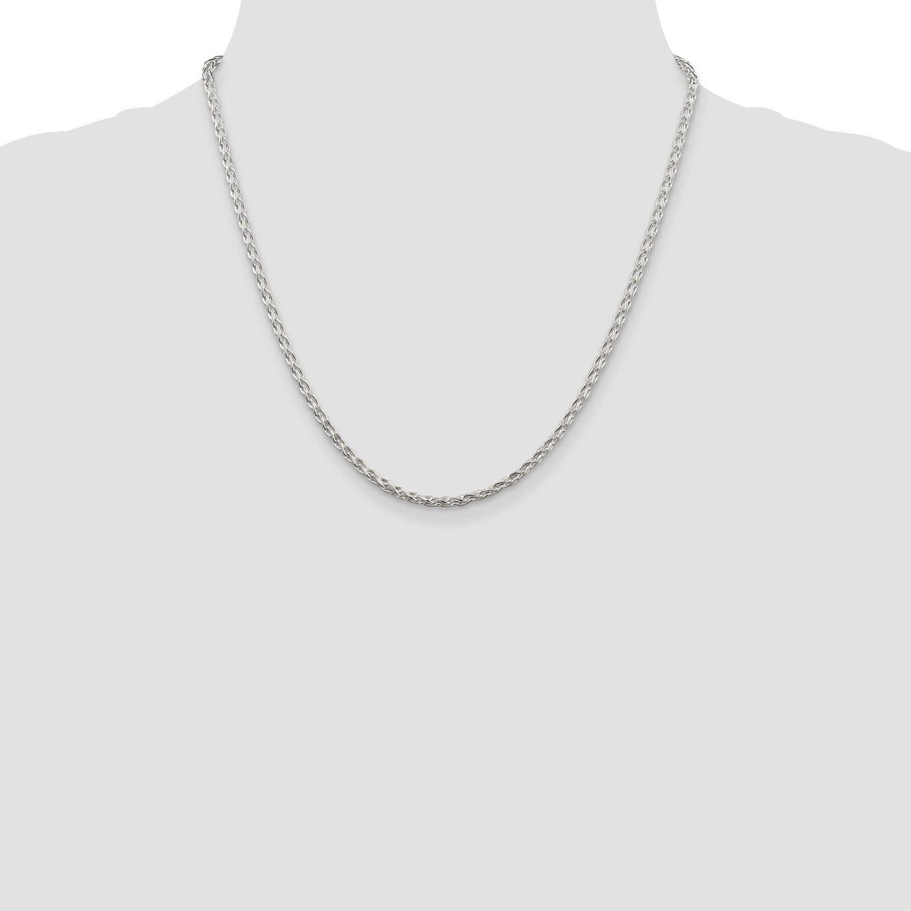 20 Inch Sterling Silver 2.85mm Diamond-Cut Round Spiga Chain Necklace