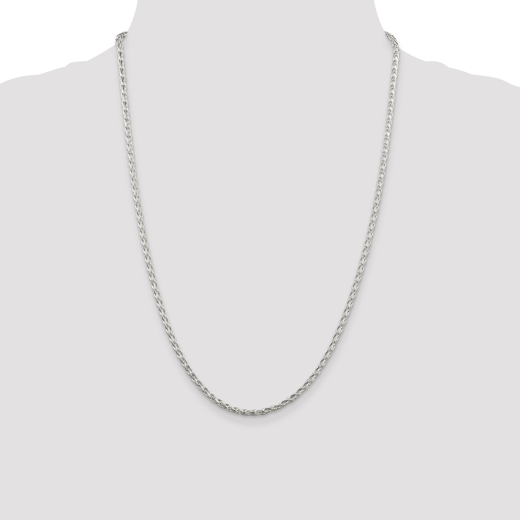 24 Inch Sterling Silver 2.85mm Diamond-Cut Round Spiga Chain Necklace