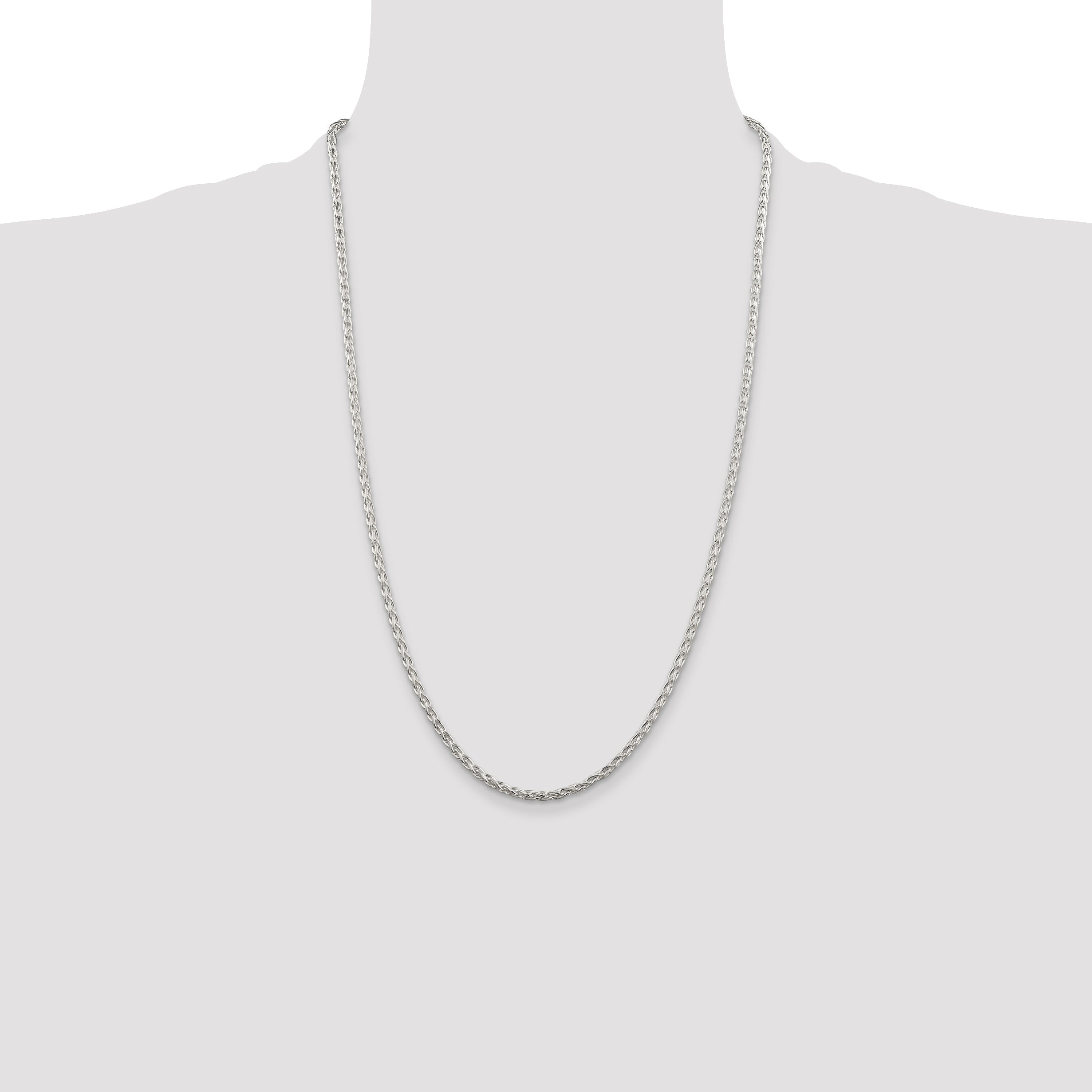 26 Inch Sterling Silver 2.85mm Diamond-Cut Round Spiga Chain Necklace