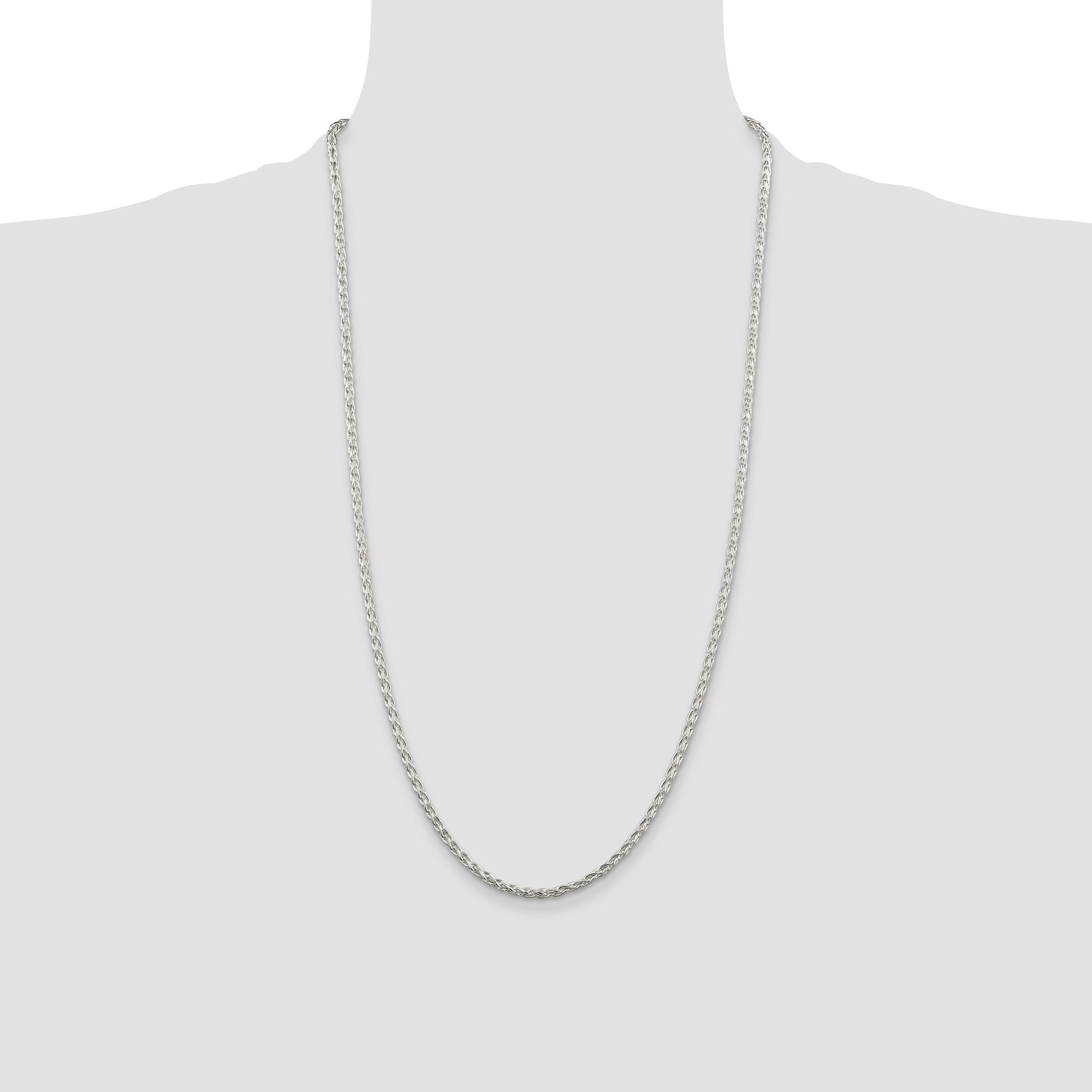 28 Inch Sterling Silver 2.85mm Diamond-Cut Round Spiga Chain Necklace