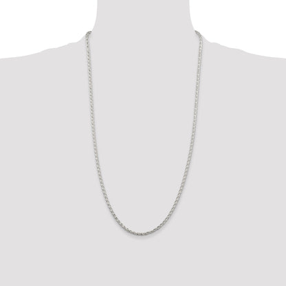 28 Inch Sterling Silver 2.85mm Diamond-Cut Round Spiga Chain Necklace