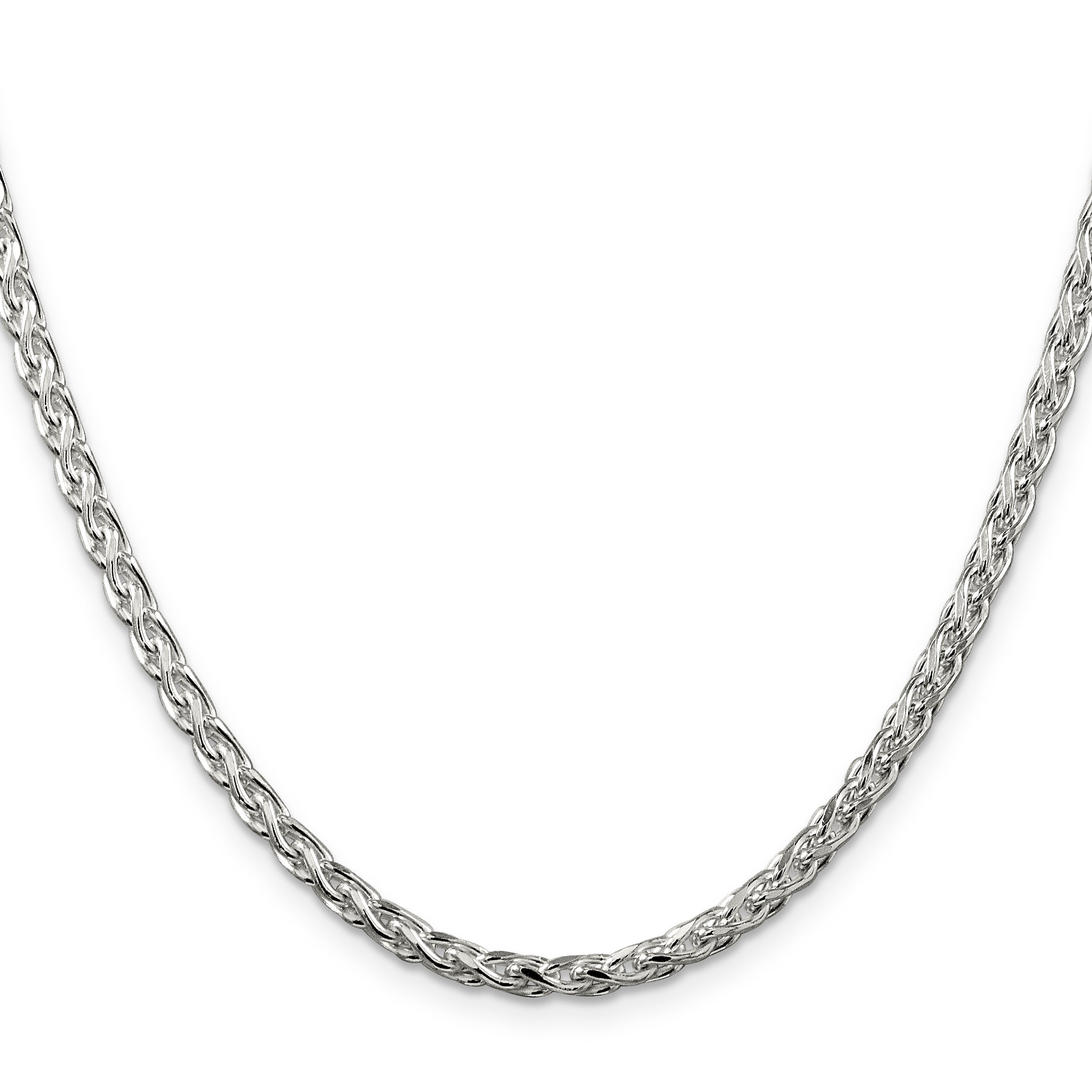 24 Inch Sterling Silver 3.5mm Diamond-Cut Round Spiga Chain Necklace