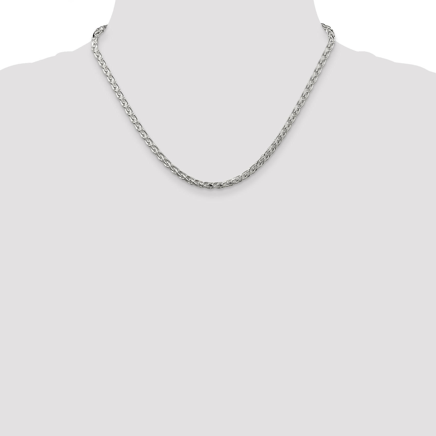 18 Inch Sterling Silver 3.5mm Diamond-Cut Round Spiga Chain Necklace