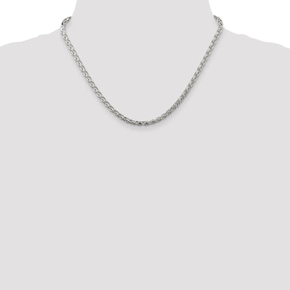18 Inch Sterling Silver 3.5mm Diamond-Cut Round Spiga Chain Necklace