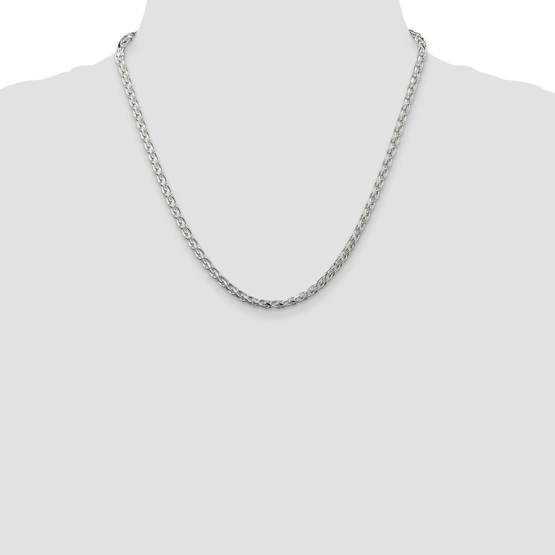20 Inch Sterling Silver 3.5mm Diamond-Cut Round Spiga Chain Necklace