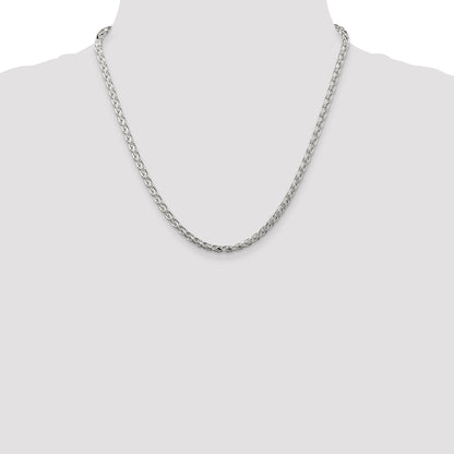 20 Inch Sterling Silver 3.5mm Diamond-Cut Round Spiga Chain Necklace
