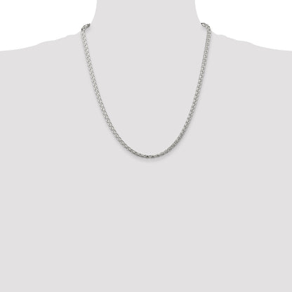 22 Inch Sterling Silver 3.5mm Diamond-Cut Round Spiga Chain Necklace