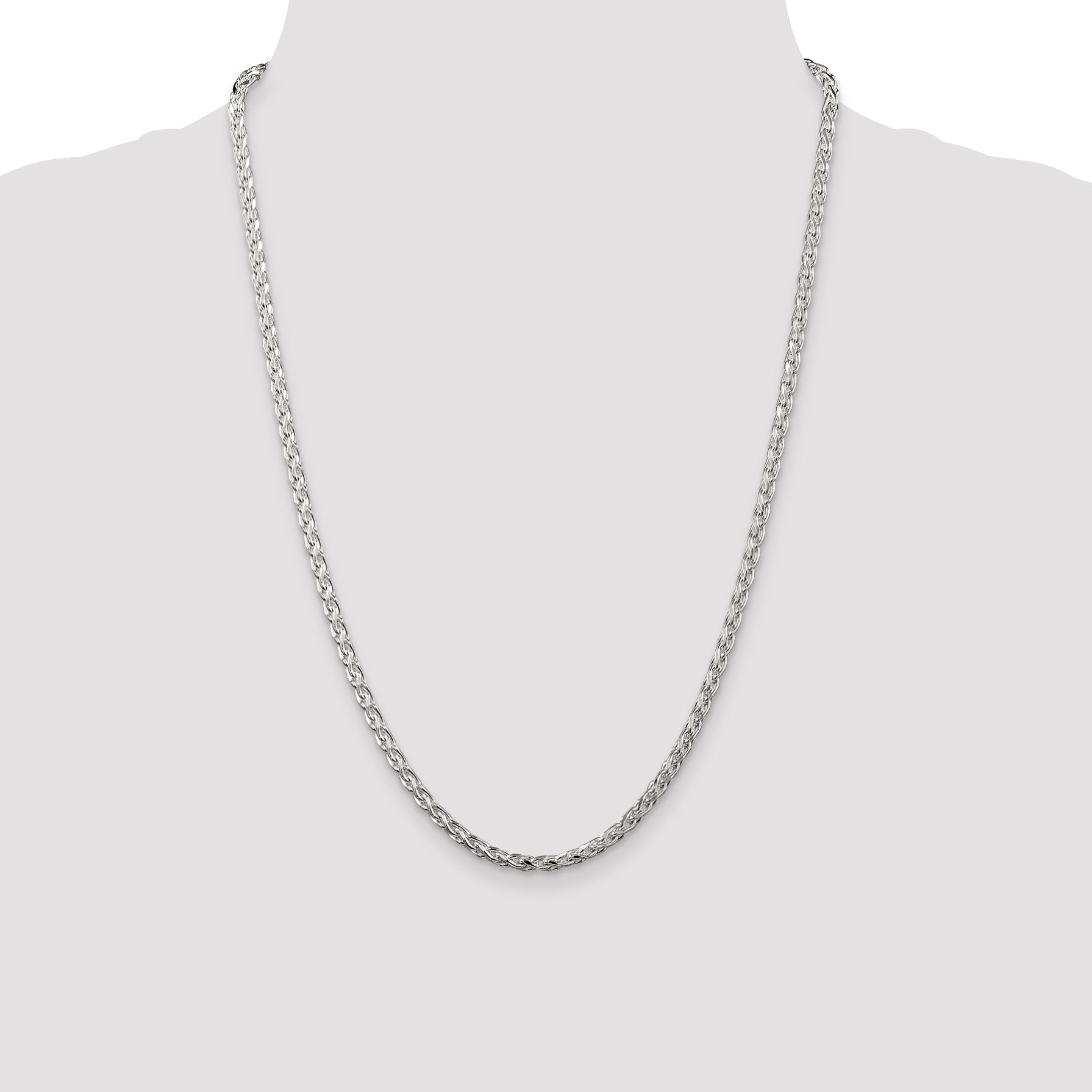 24 Inch Sterling Silver 3.5mm Diamond-Cut Round Spiga Chain Necklace