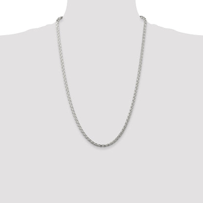 26 Inch Sterling Silver 3.5mm Diamond-Cut Round Spiga Chain Necklace