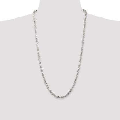 28 Inch Sterling Silver 3.5mm Diamond-Cut Round Spiga Chain Necklace