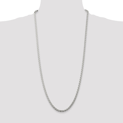 30 Inch Sterling Silver 3.5mm Diamond-Cut Round Spiga Chain Necklace