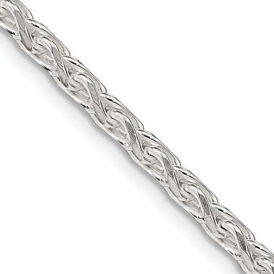 30 Inch Sterling Silver 3.5mm Diamond-Cut Round Spiga Chain Necklace