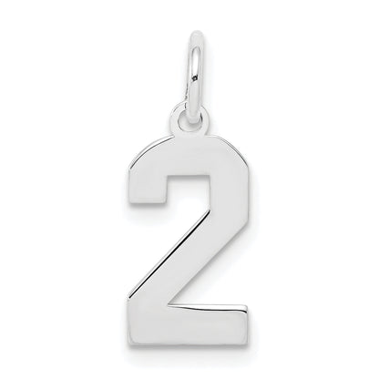 Sterling Silver Silver/Rhodium-Plated Polished Number 2 Charm
