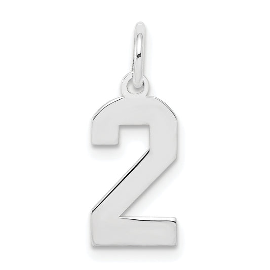 Sterling Silver Silver/Rhodium-Plated Polished Number 2 Charm