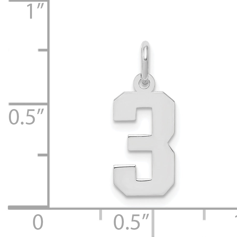 Sterling Silver Silver/Rhodium-Plated Polished Number 3 Charm
