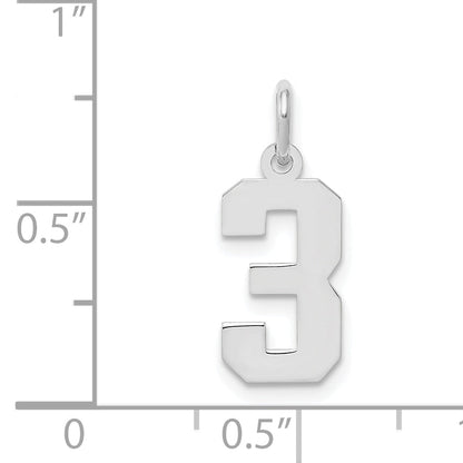 Sterling Silver Silver/Rhodium-Plated Polished Number 3 Charm