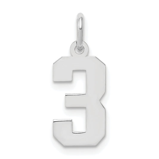 Sterling Silver Silver/Rhodium-Plated Polished Number 3 Charm
