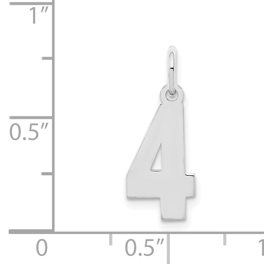 Sterling Silver Silver/Rhodium-Plated Polished Number 4 Charm