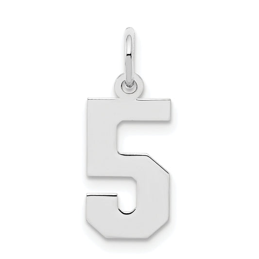 Sterling Silver Silver/Rhodium-Plated Polished Number 5 Charm