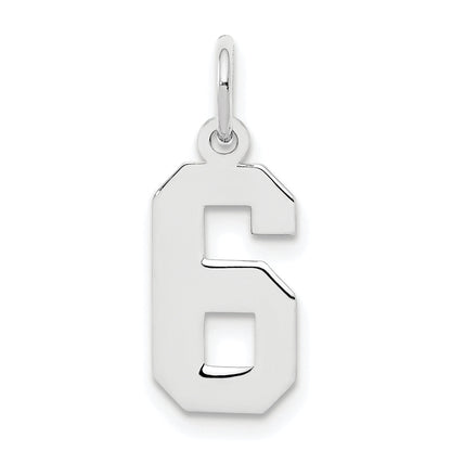 Sterling Silver Silver/Rhodium-Plated Polished Number 6 Charm