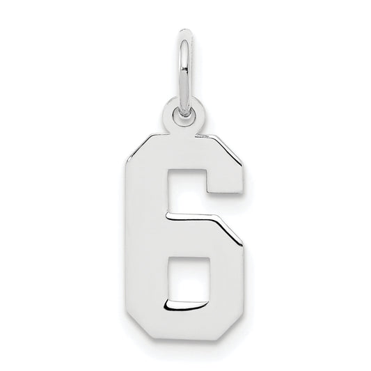 Sterling Silver Silver/Rhodium-Plated Polished Number 6 Charm