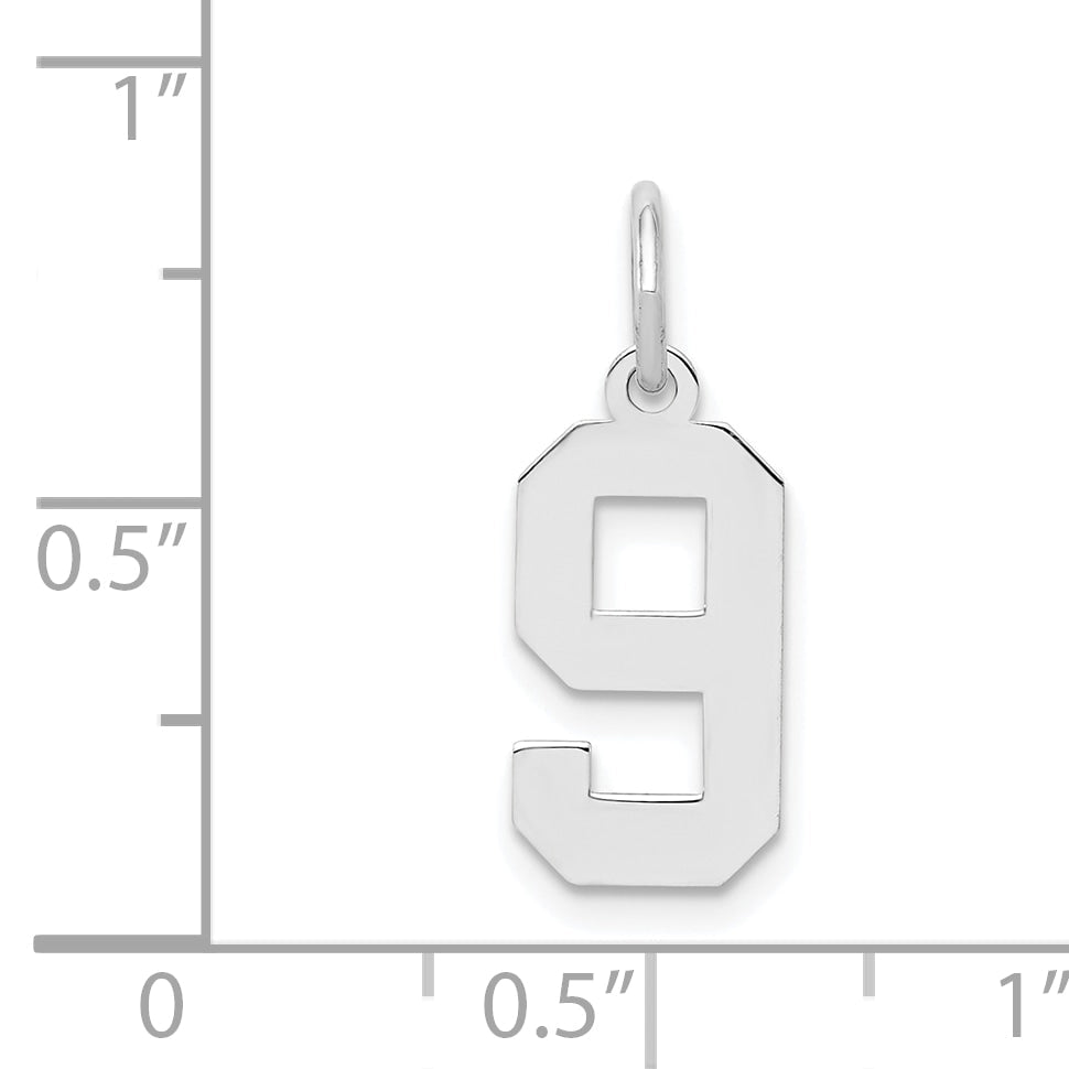 Sterling Silver Silver/Rhodium-Plated Polished Number 9 Charm