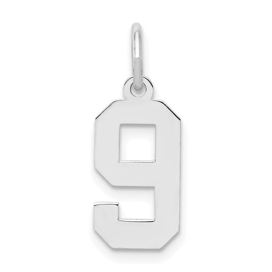 Sterling Silver Silver/Rhodium-Plated Polished Number 9 Charm