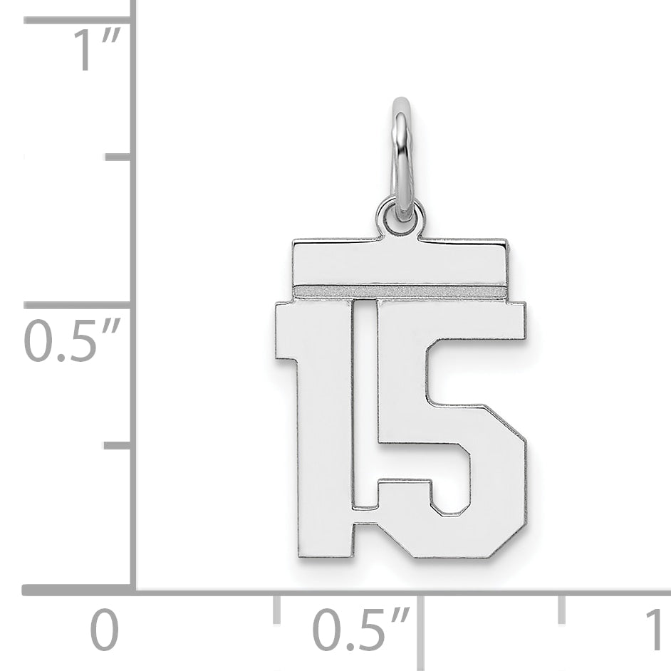 Sterling Silver Silver/Rhodium-Plated Polished Number 15 Charm