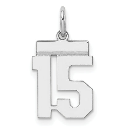 Sterling Silver Silver/Rhodium-Plated Polished Number 15 Charm