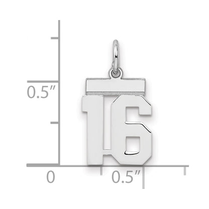 Sterling Silver Silver/Rhodium-Plated Polished Number 16 Charm