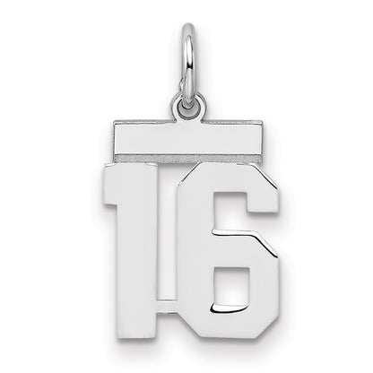 Sterling Silver Silver/Rhodium-Plated Polished Number 16 Charm