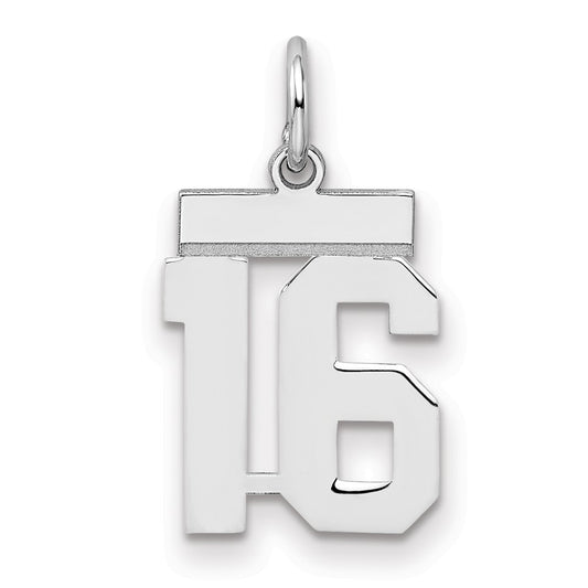Sterling Silver Silver/Rhodium-Plated Polished Number 16 Charm