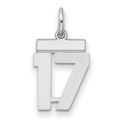 Sterling Silver Silver/Rhodium-Plated Polished Number 17 Charm