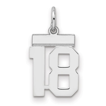 Sterling Silver Silver/Rhodium-Plated Polished Number 18 Charm