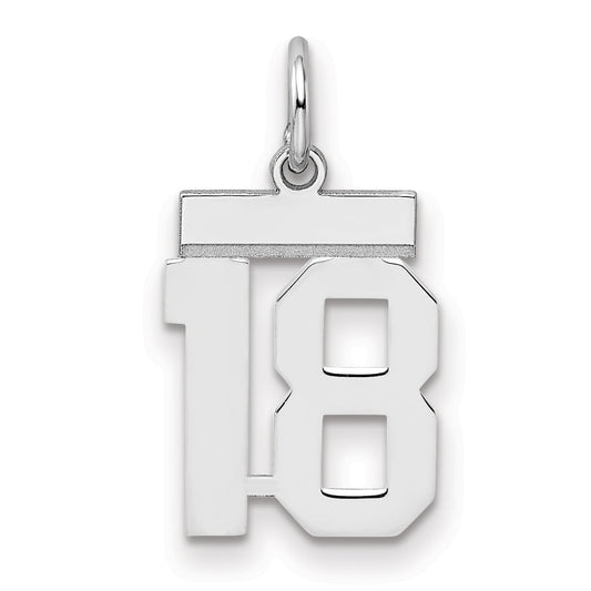 Sterling Silver Silver/Rhodium-Plated Polished Number 18 Charm